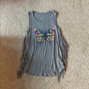 Butterfly Print Tank Top With Fringe